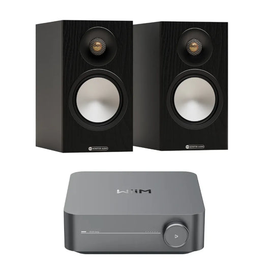 Monitor Audio Bonze 50 7G Bookshelf Speaker - Pair (Black) + WiiM Amp (Grey)