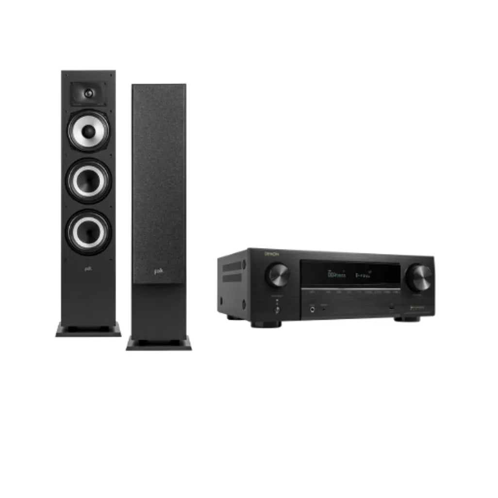 Denon AVR-X1800H 7.2 Ch. 80W 8K AV Receiver (Black) + Polk Monitor XT60 Floorstanding Speakers - Pair (Black)