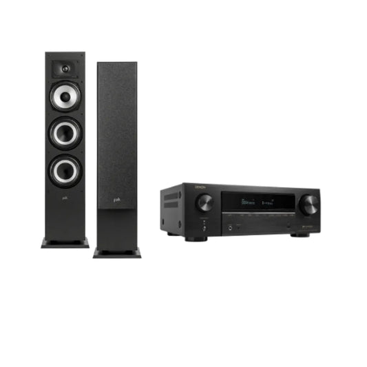 Denon AVR-X1800H 7.2 Ch. 80W 8K AV Receiver (Black) + Polk Monitor XT60 Floorstanding Speakers - Pair (Black)