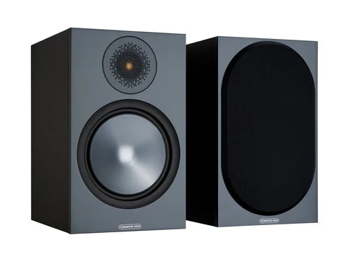 Monitor Audio Bronze 100 Bookshelf Speakers (Black) + WiiM Amp (Grey)