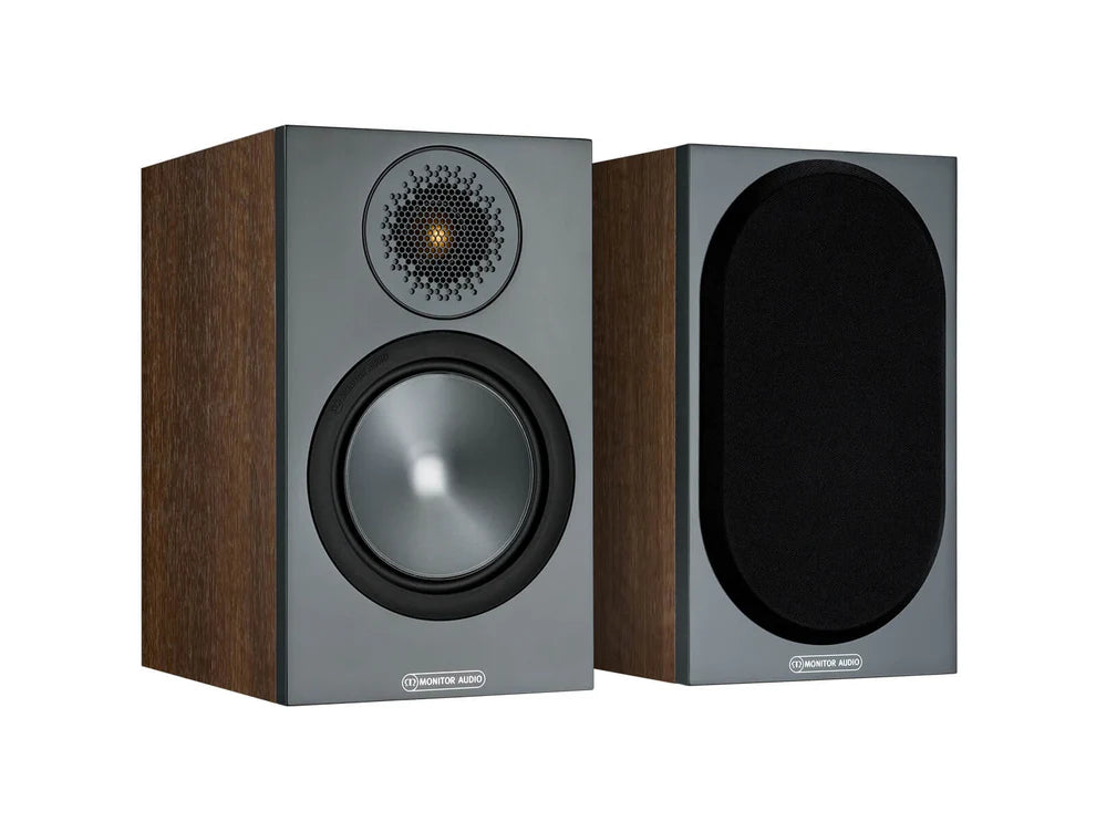 Monitor Audio Bronze 50 Bookshelf Speakers (Walnut) + WiiM Amp (Grey)