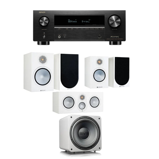 Monitor Audio Silver 100 5.1 Home Theatre System (White) + Denon AVR-X2800H AV Receiver (Black)