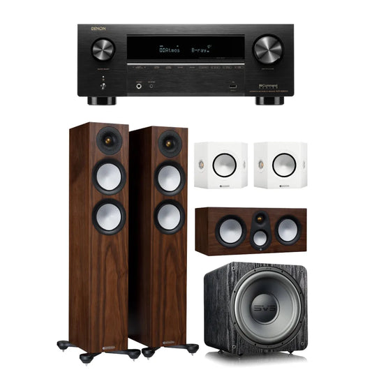 Monitor Audio Silver 200 Home Theatre System (Walnut) + Denon AVR-X2800H AV Receiver (Black)