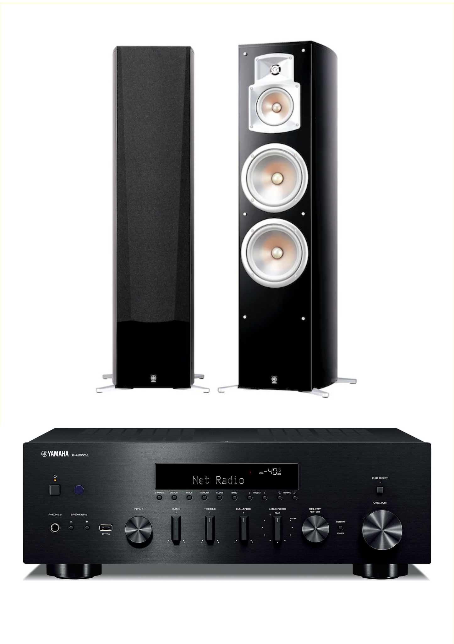 Yamaha R-N600 Network Receiver + Yamaha NS-777 Floorstanding Speakers (Black)