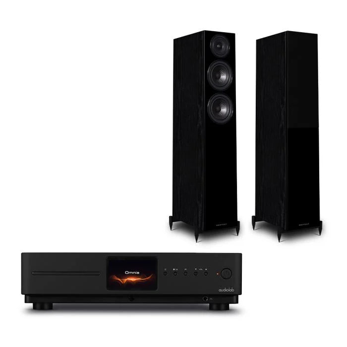 Audiolab Omnia Amplifier (Black) + Wharfedale Diamond 12.3 Floorstanding Speakers - Pair (Black)