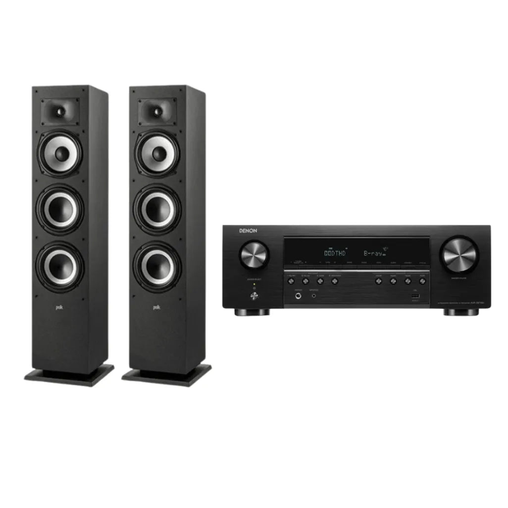 Polk Audio Monitor XT60 Floorstanding Speakers - Pair (Black) + Denon AVR-S670H AV Receiver (Black)
