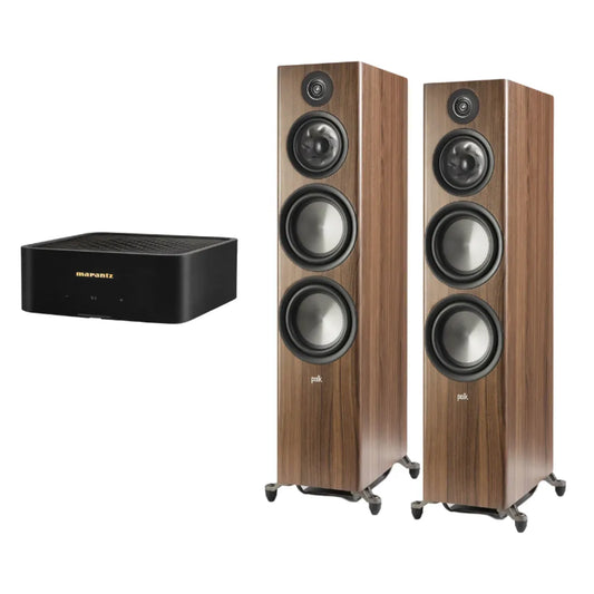 Polk Reserve R700 Floorstanding Speakers - Pair (Brown) + Marantz Model M1 Network Amplifier - Each (Black)