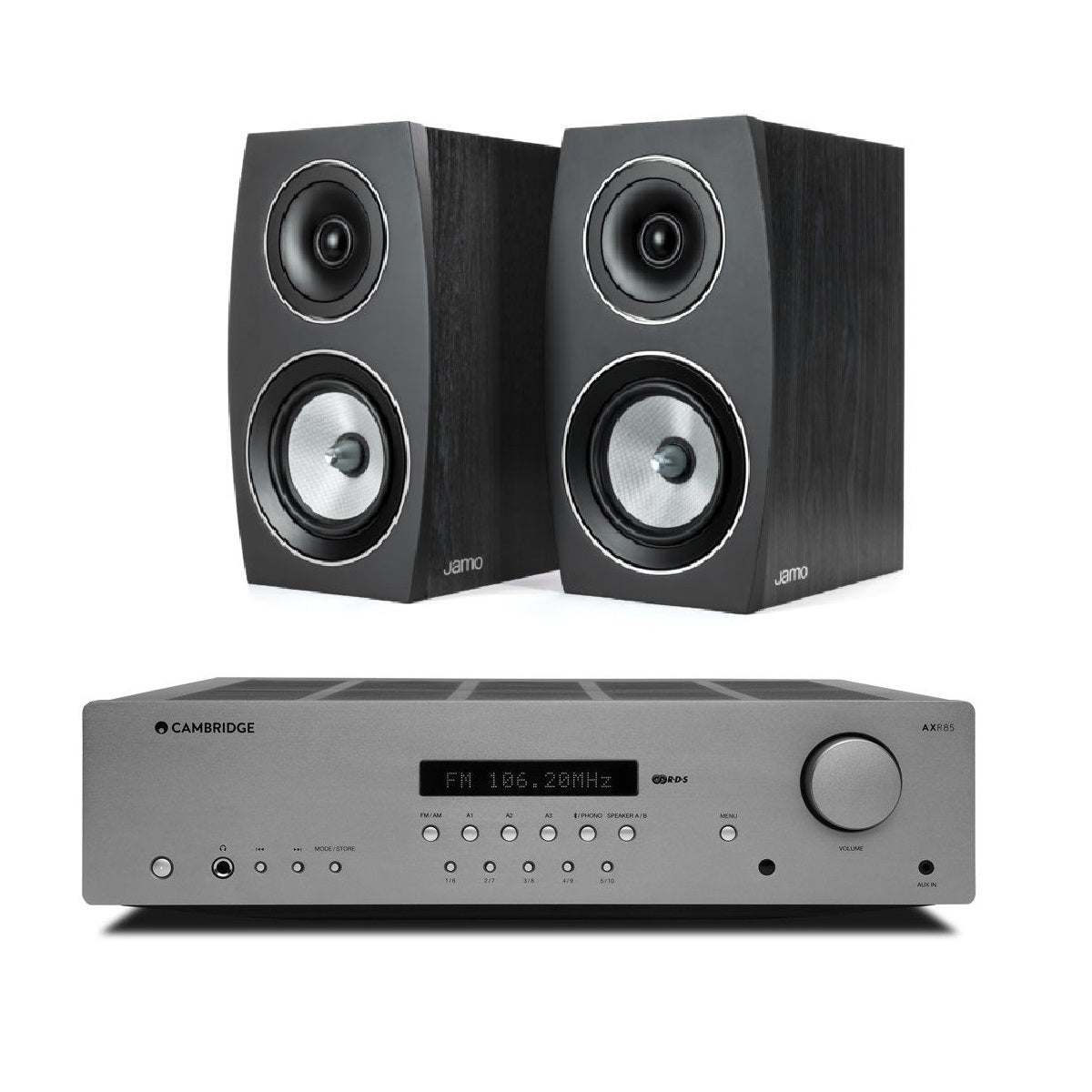 Cambridge Audio AXR85  FM/AM Stereo Receiver with Jamo C93 II Bookshelf Speakers - Black